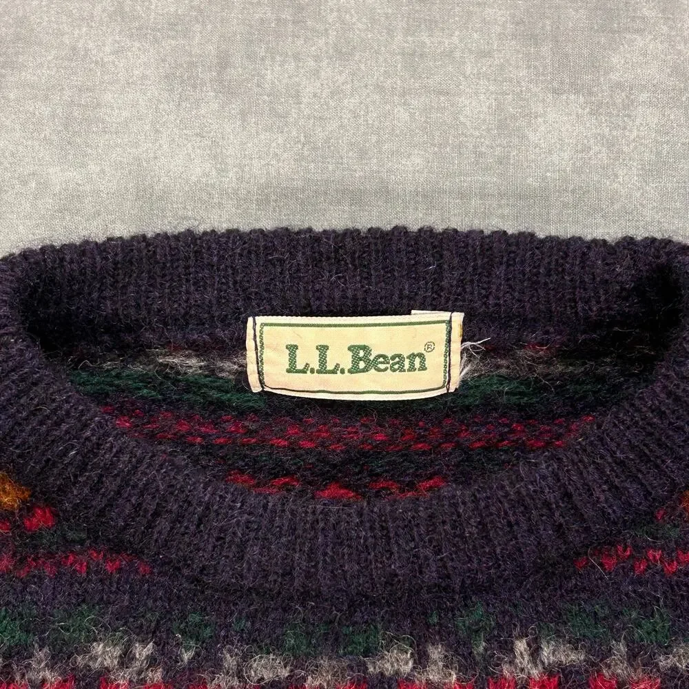 Vintage 80s LL Bean Fair Isle Nordic Wool Sweater Mens XL Multicolor Crewneck